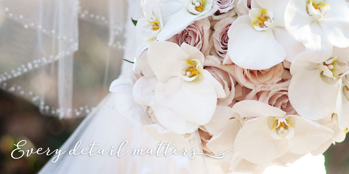 Bridal Bouquet Orchids and Veil Detail